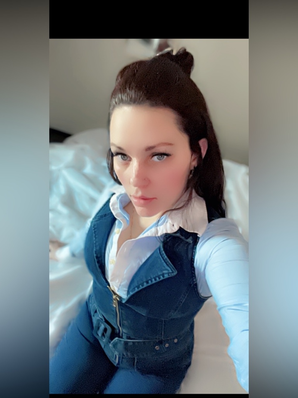 Show Me Your MuMu Denim Look Navy Blue Jumpsuit with White Shirt Detail